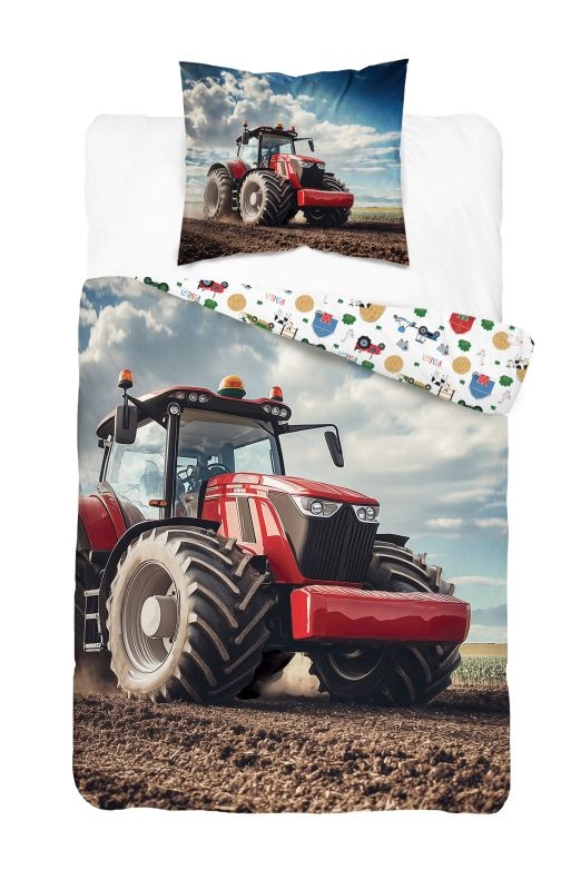 Povlečení Traktor red 140x200 a 70x80 cm
