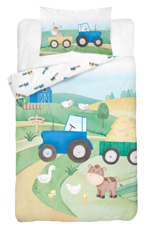 Bambusové povlečení do postýlky Šťastná farma modrá 100x135 a 40x60 cm