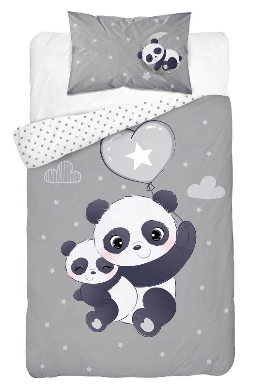 Bambusové povlečení do postýlky Panda šedá 100x135 a 40x60 cm