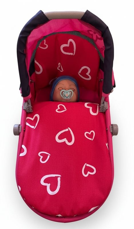 Peřinky do kočárku pro panenky Srdíčka velká červená