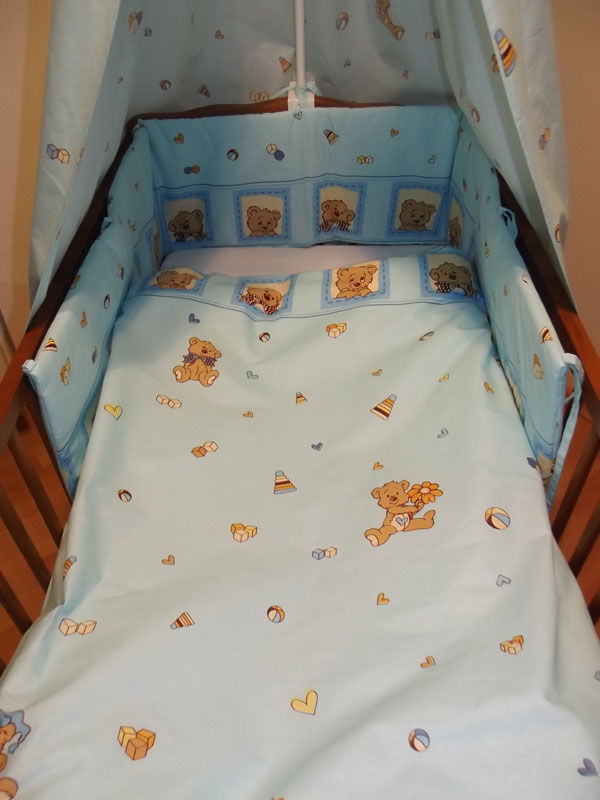 BABY Mantinel do dětské postýlky Medvídek Modrá